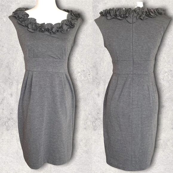 London Times Dresses & Skirts - LONDON TIMES FLUTTER RUFFLE BODYCON COZY KNIT PENCIL DRESS GREY GRAY 8
